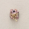 Italienisches Charm-Glied mit rosa Herzkristall und goldener Schleife aus Edelstahl - Herzkristall mit Schleife (ZT-MK-287-7)