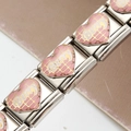 Bracelet modulaire italien en acier inoxydable avec breloque cœur rose 'Be My' à carreaux - Style BE MY