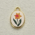 Vintage oval floral pendant with golden edge and colorful flower design for DIY jewelry - Orange Flower Style (3)