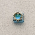 Italian modular charm with blue cat eye stone and gold heart frame with crystals - Heart Frame Round Blue Stone (9)