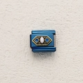 Italian charm link in dark blue enamel with gold frame and central white pearl accent - Vintage Gold Frame Artificial Pearl (6)