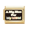 Charm italiano modulare dorato in smalto nero con scritta A Big Kiss For My MOM - Stile A Big Kiss For My MOM su Sfondo Nero
