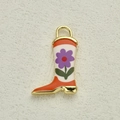 Golden cowboy boot charm with purple flower enamel for DIY jewelry making - Purple Floral Pattern (6)