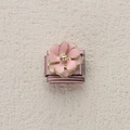 Italienisches Modul-Charm mit rosa Emaille-Blume und Glied aus Roségold-Edelstahl - Rosa Emaille-Blume (ZT-MK-287-8)