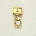 Italienisches Charm-Glied mit goldener Basis und weißer Perle für DIY-Armbänder im Vintage-Stil - Künstliche Perle Dekor Stil (3)