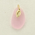 Pink matte teardrop pendant with gold seashell connector on textured surface - Simple Golden Shell (18)