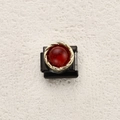 Italian charm with red stone in gold bezel on black stainless steel modular base - Textured Red Stone Round Style (10)