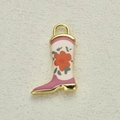 Vintage boot pendant with orange floral enamel pattern and gold-plated alloy finish - Orange Floral Pattern (7)