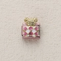 Rosa italienisches Charm mit goldenem Bärenkopf und Emaille-Karomuster aus Edelstahl - Karierter Bärenkopf-Stil (ZT-MK-287-9)