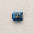 Italian charm link with a golden owl emblem on deep blue stainless steel base - Gold Owl Head Carving (7)