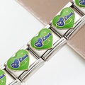 Maillon de bracelet italien en acier argenté avec cœur émaillé vert et texte I Love - Style I LOVE I Love