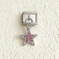Italienisches Modul-Charm mit silbernem Glied und rosa kristallbesetztem Sternanhänger - Rosa Pentagramm Anhänger (ZT-MK-293-1)