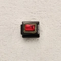 Italian modular charm with black base and red synthetic stone in vintage gold frame - Rectangular Textured Red Stone Style (11)