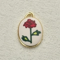 Colgante ovalado dorado con ilustración de flor roja vintage e incrustación blanca - Estilo Floral Ilustrado Rojo (5)