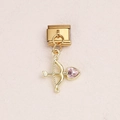 Italian charm link featuring a golden cupid arrow with a pink heart-shaped crystal - Pink Rhinestone Heart Cupid's Arrow Style(1)