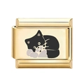 Charm modulare italiano in acciaio inossidabile dorato con gatto nero per bracciale DIY - Stile Gatto Nero Raggomitolato a Riposo