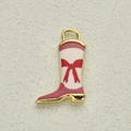 Pink enamel boot charm with red bow and gold metal edges for DIY jewelry making - Red Bow Pattern (8)