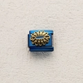Italian charm link with dark blue finish and gold floral relief for DIY bracelets - Gold Relief Flower (8)