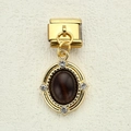 Charm maglia italiana dorata con pietra preziosa marrone scuro e quattro strass brillanti - Stile Pietra Scura (5)