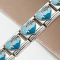 Maillon de bracelet italien en acier inoxydable avec cœur bleu et gravure Flipped - Flipped FLIPPED Style