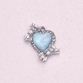 Blue heart pendant with silver bow and crystal details on pink texture background - Bow Artificial Pearl Heart Style (12)