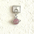 Rosa Kristall Planeten Anhänger mit Silberstern für modulares italienisches Armband - Rosa Planeten Orb Anhänger (ZT-MK-293-2)