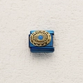 Deep blue Italian charm link with vintage gold sunburst and blue bead insert - Vintage Gold Sun Pattern (9)