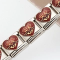 Maillon de bracelet italien en acier inoxydable avec un cœur en émail rouge foncé - Style Motif Art Or