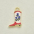 Retro boot-shaped charm with red finish and blue floral patterns for DIY jewelry - Blue Flower Red Boot (9)