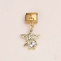 Italian charm link featuring a golden textured starfish with a white star-shaped crystal - Hammered Rhinestone Starfish Style(3)