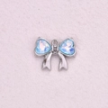 Elegant silver bow pendant featuring light blue heart shaped crystals and metal loop - Double Heart Bow Style (13)