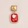 Italian charm link featuring a red enamel background with white flower and gold accents - Pearl Tulip Style (2)
