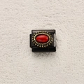 Italian charm link with black base, red oval gemstone and vintage gold beaded border - Oval Red Stone Boho Style (13)
