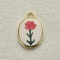 Colgante ovalado vintage con flor rosa y acabado dorado para joyería artesanal DIY - Estilo de Flor Rosa (7)