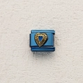 Blue stainless steel modular charm link with a vintage gold heart and enamel inlay - Gold Heart Engraving (10)