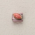 Italienisches Charm-Modul in Roségold mit hellrosa Marmorblume und Perlenrand - Marmor-Textur Herz (ZT-MK-287-12)