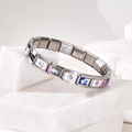Stainless steel link bracelet featuring colorful cartoon charms and silver modular design - Sanrio Cartoon Style (18)