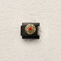 Italian charm link in black matte steel with gold relief and a central red bead charm - Vintage Hollow Red Bead Style (14)
