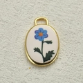 Colgante ovalado vintage con diseño floral azul y marco de metal dorado para joyas DIY - Estilo de Flor Azul y Hojas Verdes (8)
