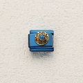 Italian charm in deep blue stainless steel with gold scroll pattern and blue gem - Vintage Scroll Pattern (11)