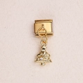 Goldenes italienisches Charme-Element mit Weihnachtsbaum-Anhänger und weißem Strass - Weihnachtsbaum Stil (3)