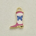 Pink and white enamel cowboy boot pendant with blue butterfly for DIY jewelry - Blue Butterfly Pink Boot (11)