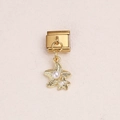 Goldener italienischer Charm-Link mit Doppel-Seestern-Anhängern und weißer Perle - Mattiert Doppel Seestern Künstliche Perle Stil(5)