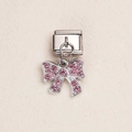 Italian modular bracelet charm featuring a pink rhinestone bow on silver stainless steel - Pink Rhinestone Bowknot Pendant (ZT-MK-293-5)