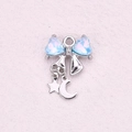 Elegant silver bow pendant with light blue heart gems and star moon charms - Star Moon Pendant Bow Style (15)