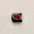 Italian charm link with a red marquise stone and golden wave border on black steel - Marquise Red Stone Vintage Style (15)