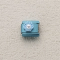 Italian charm link in stainless steel featuring light blue shell and white pearl detail - Light Blue Shell Artificial Pearl Style (15)