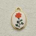 Colgante ovalado vintage con patrón de flor naranja y marco de metal dorado para joyas DIY - Estilo de Flor Naranja de Cinco Pétalos (9)