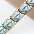 Bracelet à breloques italien en acier inoxydable avec cœur rose et texte LOVE bleu - Style LOVE Nuage