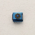 Italian modular charm in deep blue stainless steel with gold star and blue gemstone - Vintage Gold Starburst (12)
